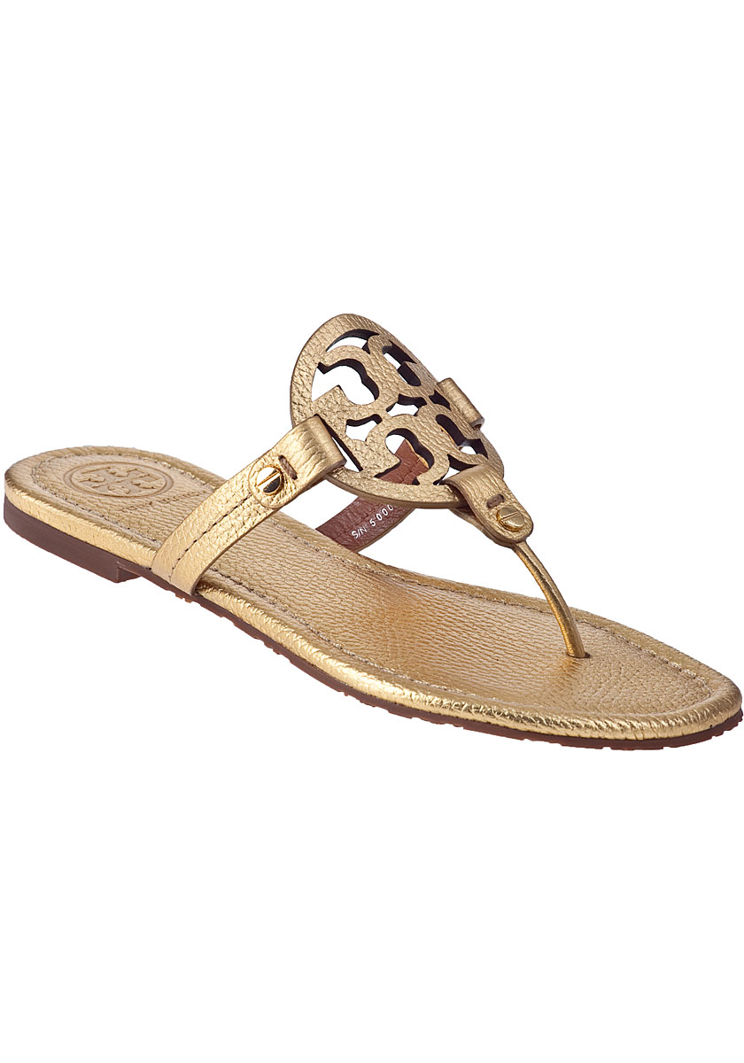 Tory burch Miller Thong Sandal Gold Leather in Metallic | Lyst