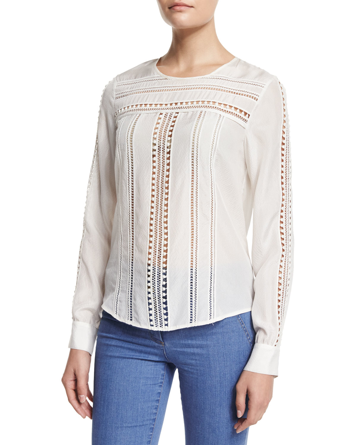 Veronica beard Coral Gables Ladder-stitched Silk Top in White - Save 66% | Lyst