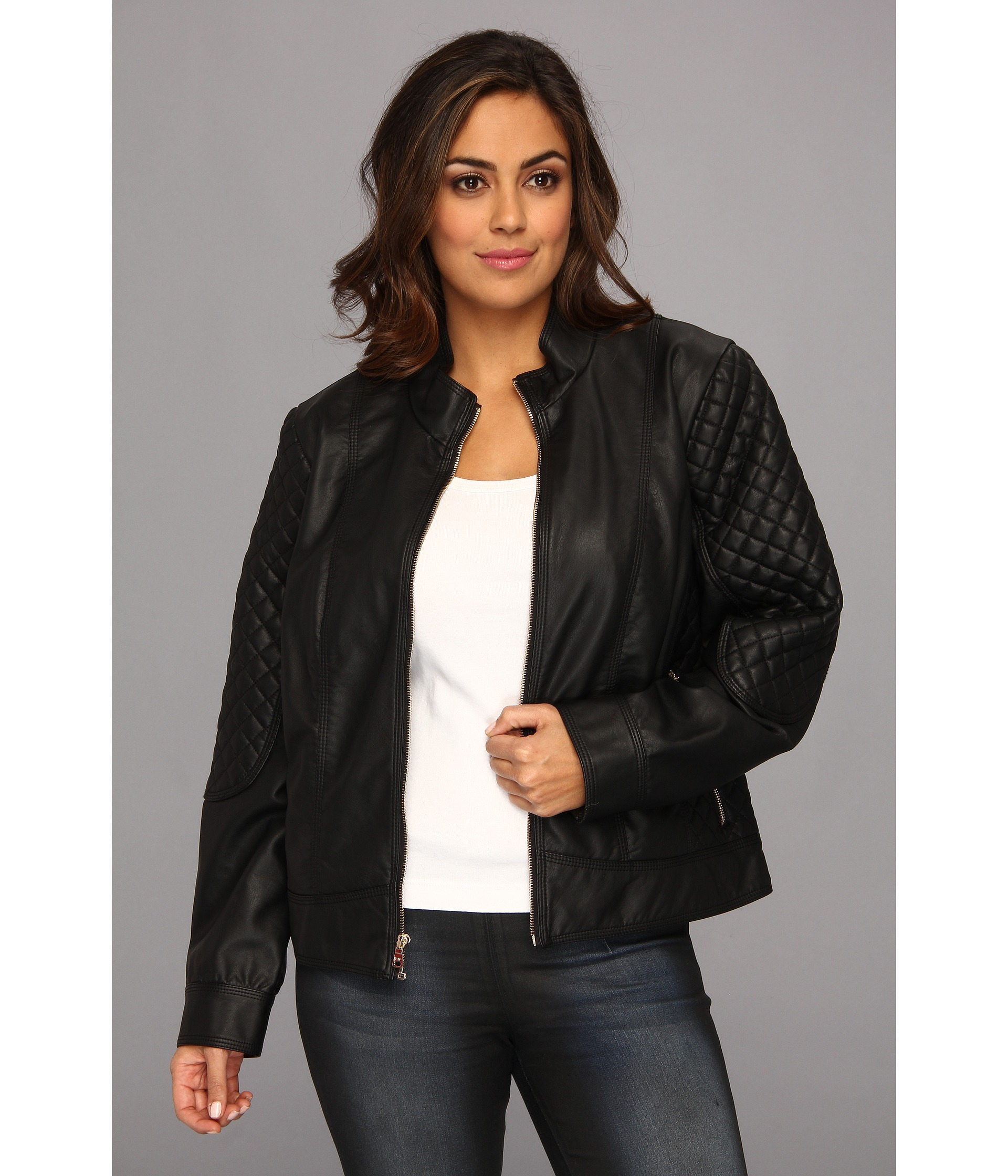 Jessica Simpson Plus Size Quilted Faux Leather Moto Jacket With Band Gallery