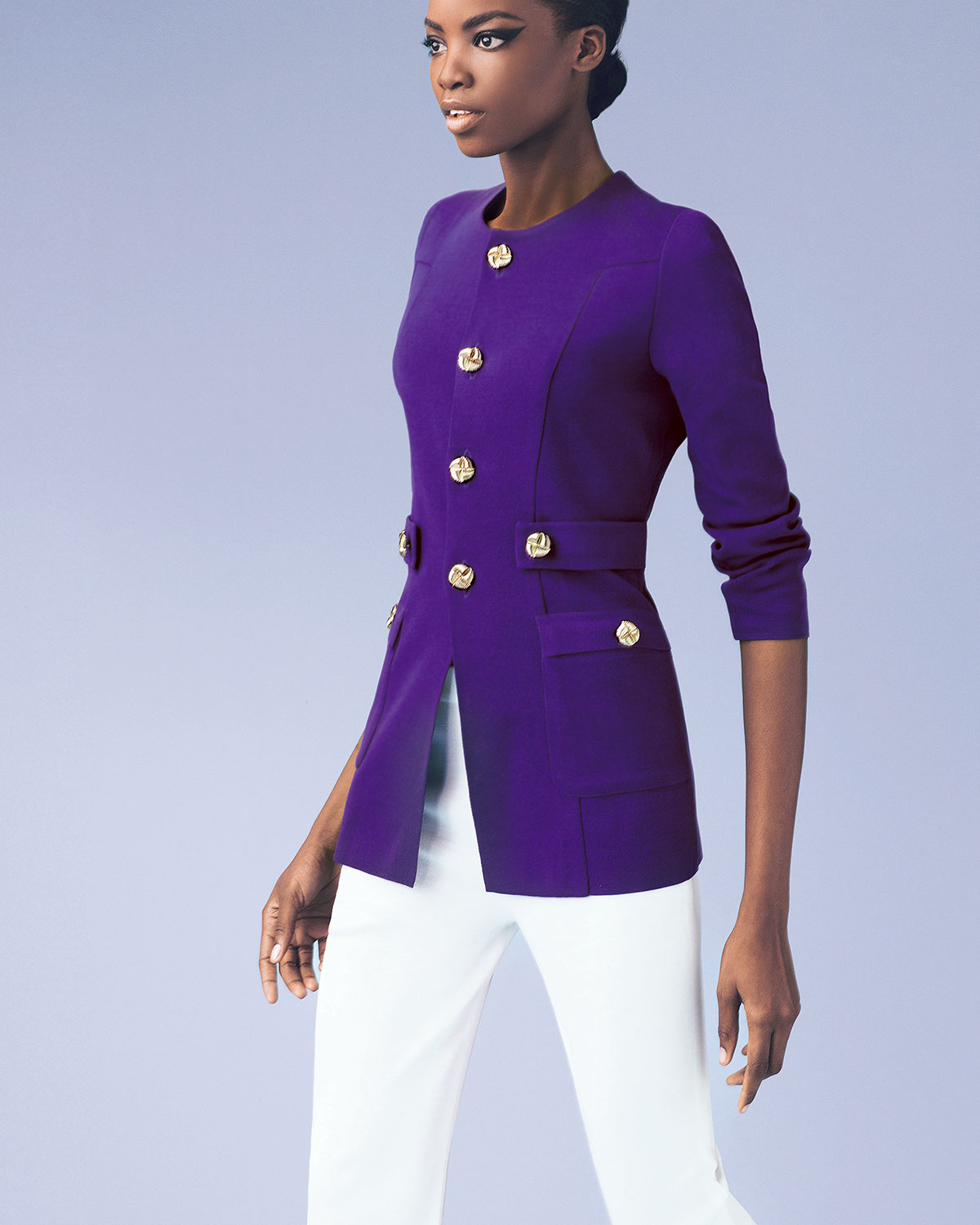 Misook Renata Silver-Button Jersey Jacket in Purple | Lyst