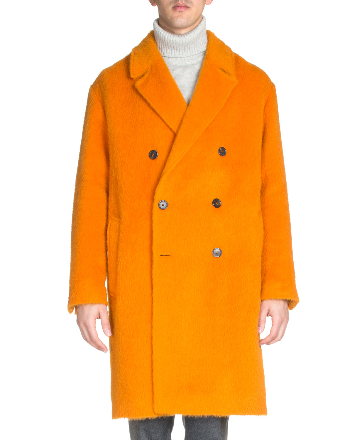 Ami Long-sleeve Wool-alpaca Coat in Orange for Men | Lyst