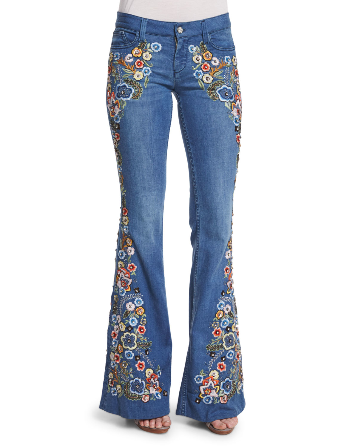 Alice + olivia Ryley Embroidered Flare Jeans in Blue | Lyst