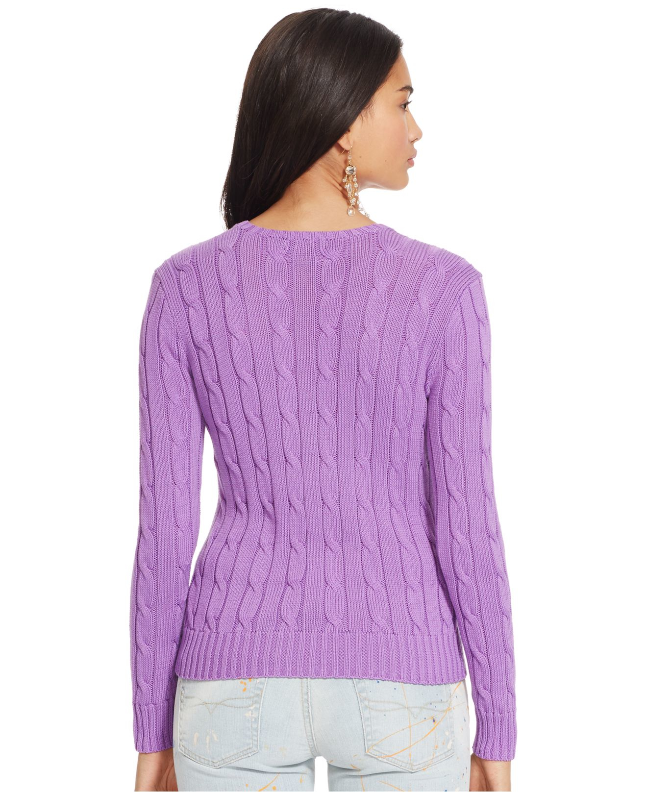 Polo ralph lauren Cable-knit Crewneck Sweater in Purple | Lyst