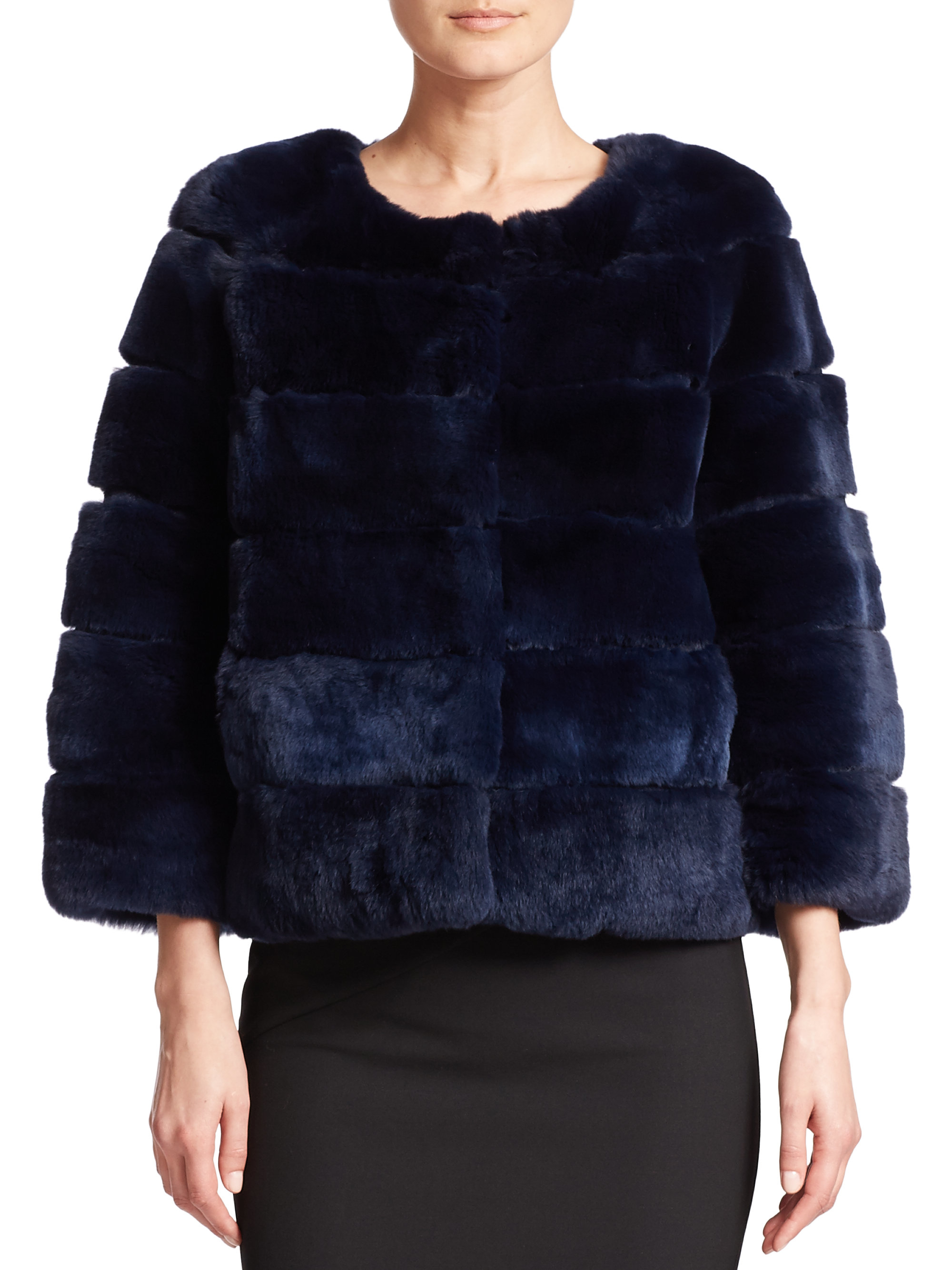Diane von furstenberg Joan Rex Rabbit Fur Jacket in Blue | Lyst