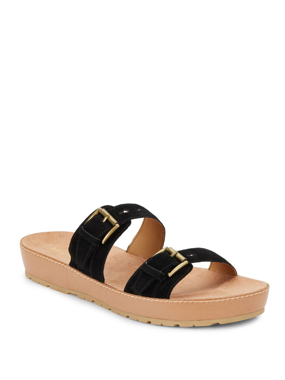 Nine west Tick Tock Suede Slides in Black | Lyst