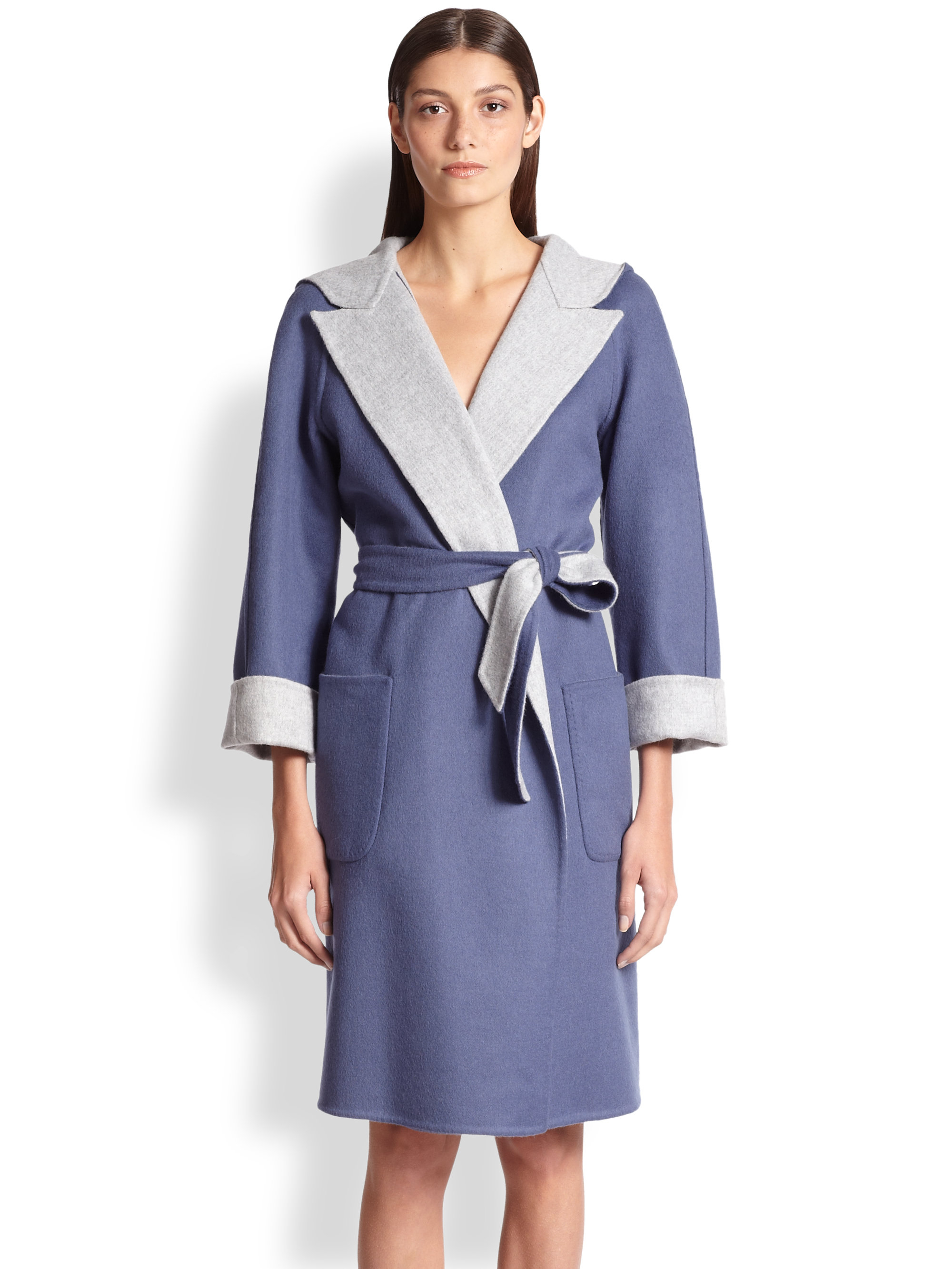 Lyst - Max Mara Double-Face Wool/Angora Reversible Wrap Coat in Blue