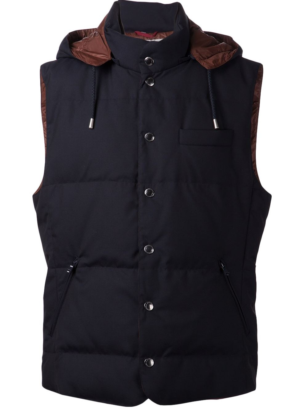brunello cucinelli padded hooded vest in blue for lyst brunello cucinelli padded hooded vest in blue for lyst