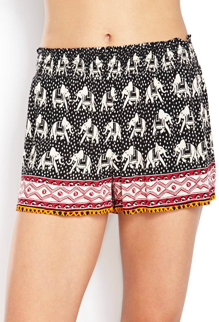 Lyst Forever 21 Boho Elephant Woven Shorts in Black