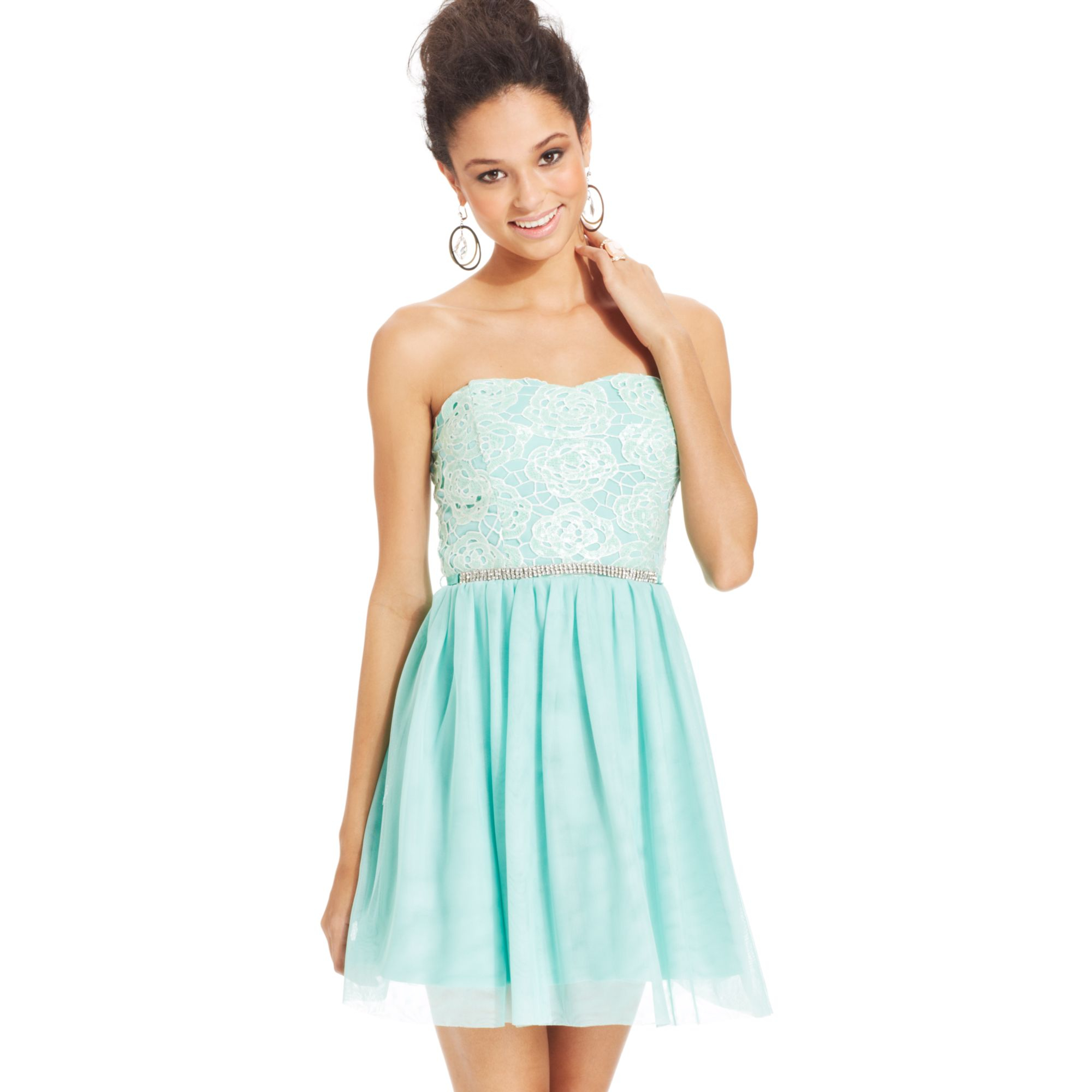 Lyst  As U Wish Juniors Strapless Lace Aline Dress in Blue