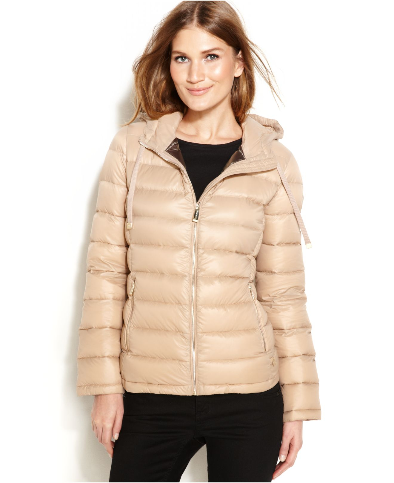 Lyst - Calvin klein Hooded Quilted Packable Down Puffer Coat in Natural