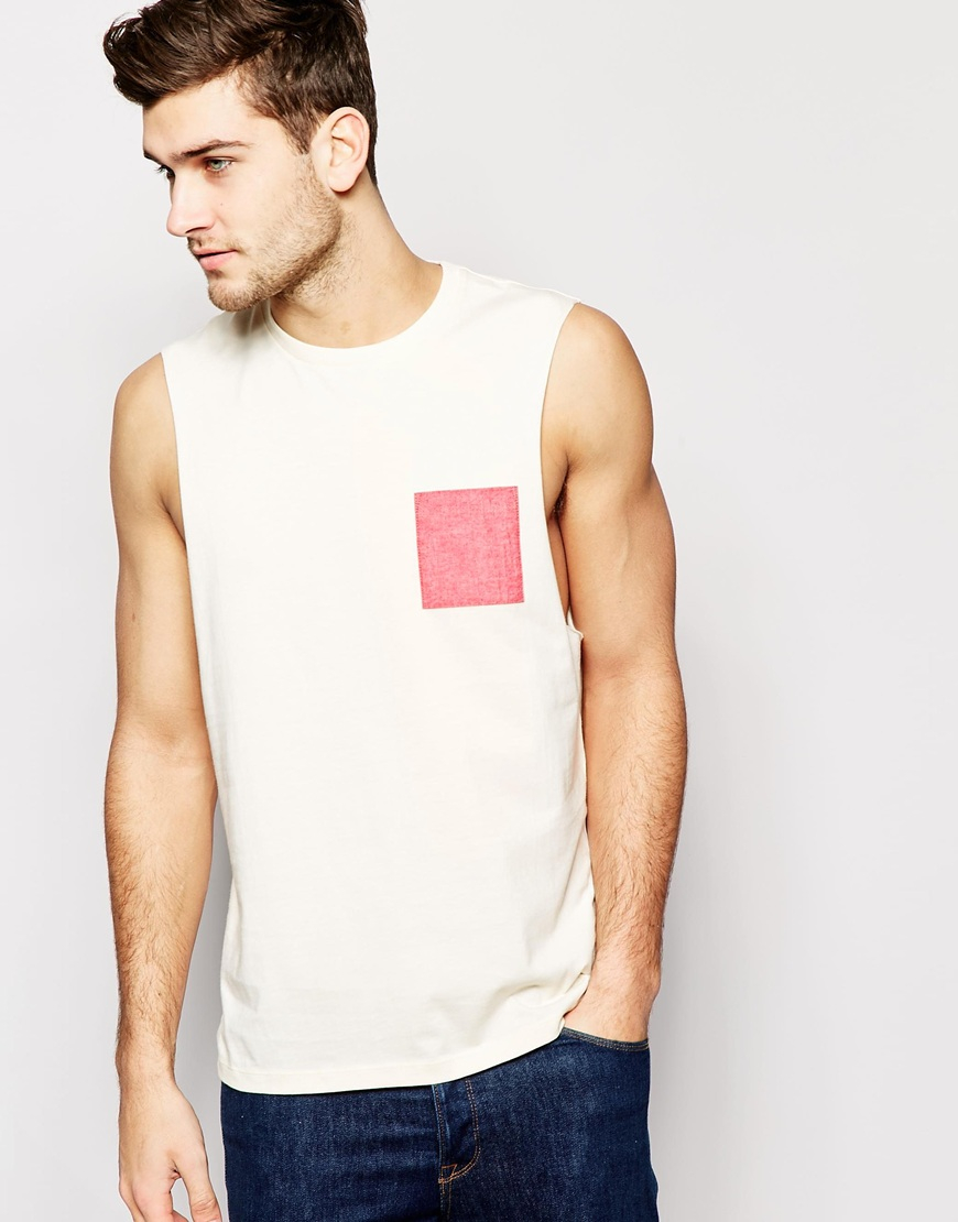 Lyst Asos Sleeveless T Shirt With Chambray Pocket And Dropped 