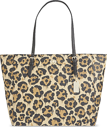 Coach Turnlock Leopard Print Leather Tote - For Women in Animal (Li ...