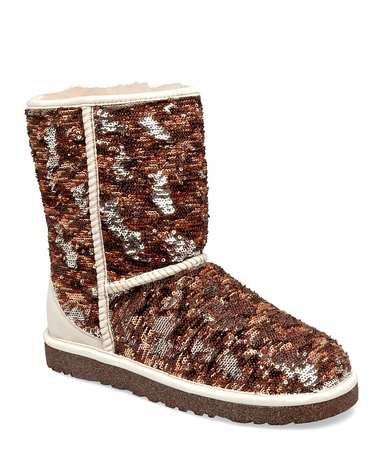 Lyst - UGG Classic Short Sparkles Sequin Textile And Suede Boot in Brown