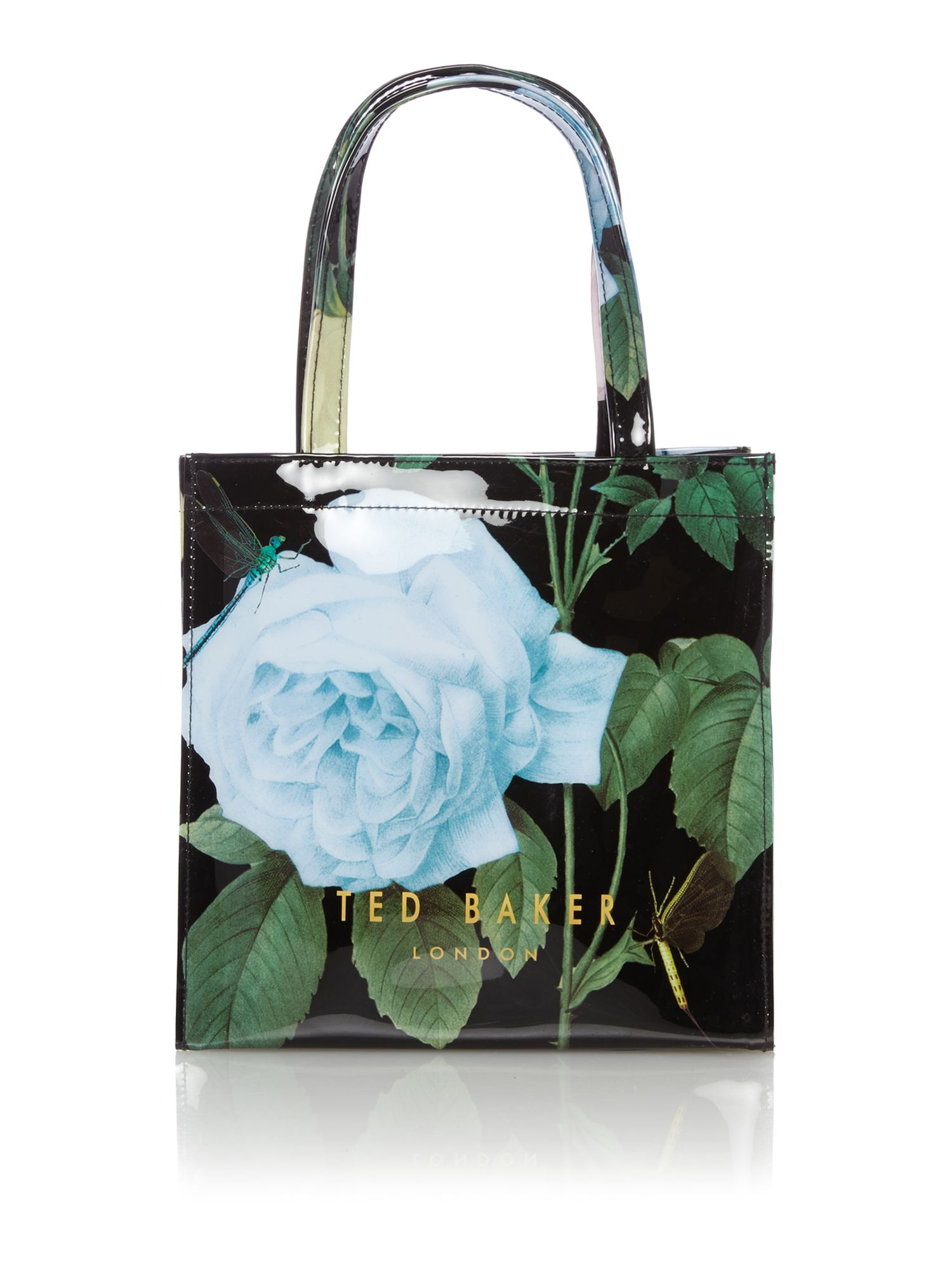 Ted baker Black Floral Print Bowcon Small Tote Bag in Black | Lyst
