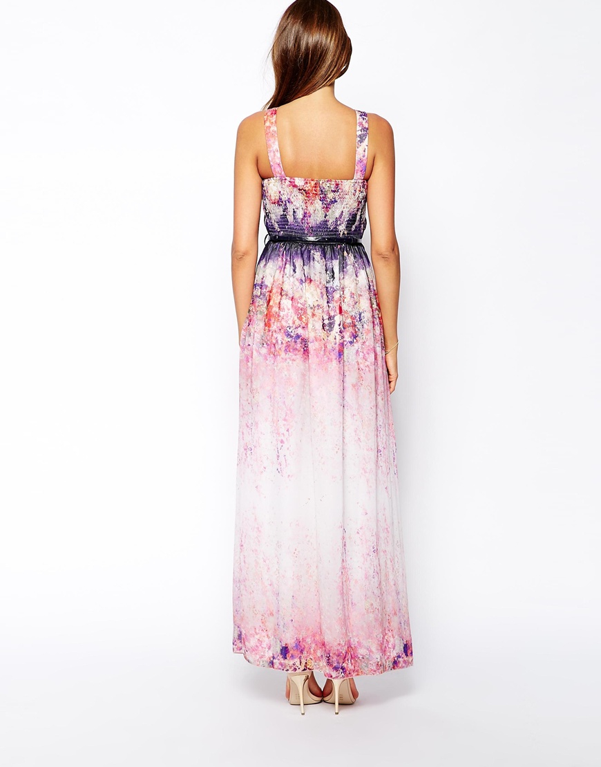Image 4 of Little Mistress Belted Maxi Dress In Floral Ombre Print ...