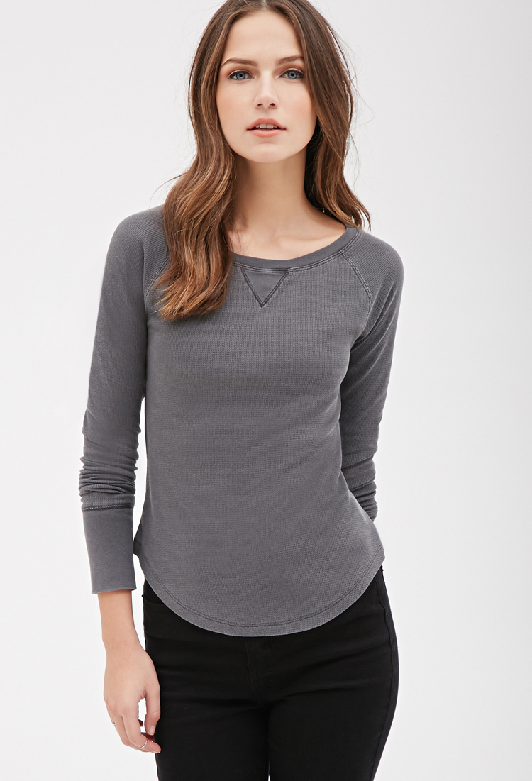 Lyst Forever 21 Raglan Thermal Top In Gray lyst forever 21 raglan thermal top in gray
