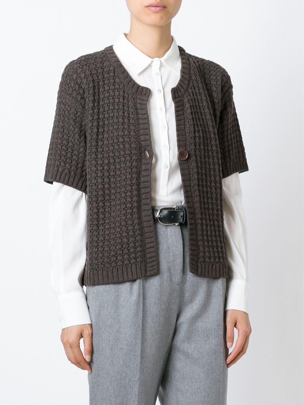 Eleventy Short Sleeve Cardigan in Brown | Lyst