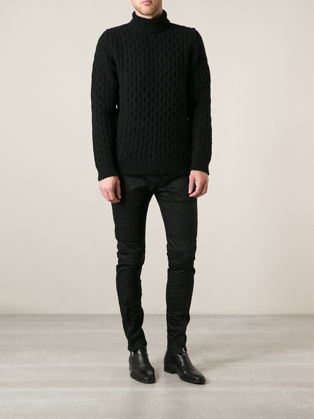 Lyst - Diesel Cable Knit Turtleneck Sweater in Black for Men
