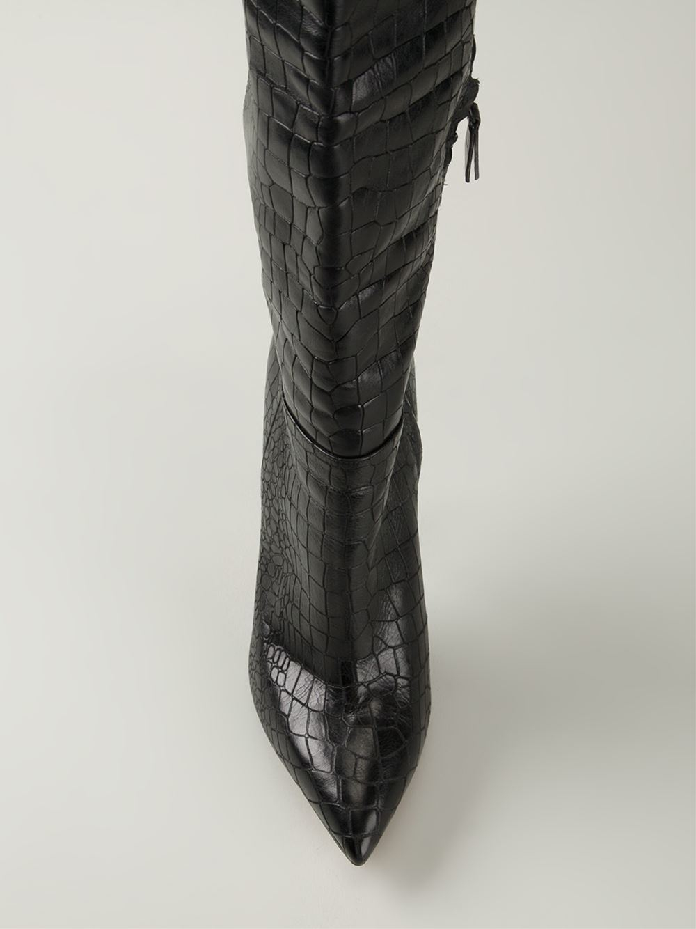 black knee high boots with silver heel