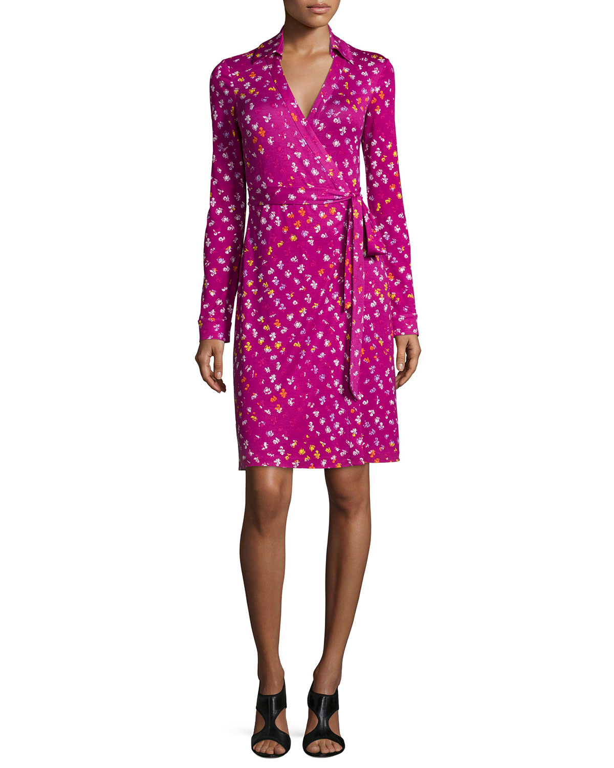 Diane von furstenberg Long-sleeve Polka-dot Wrap Dress in Purple | Lyst