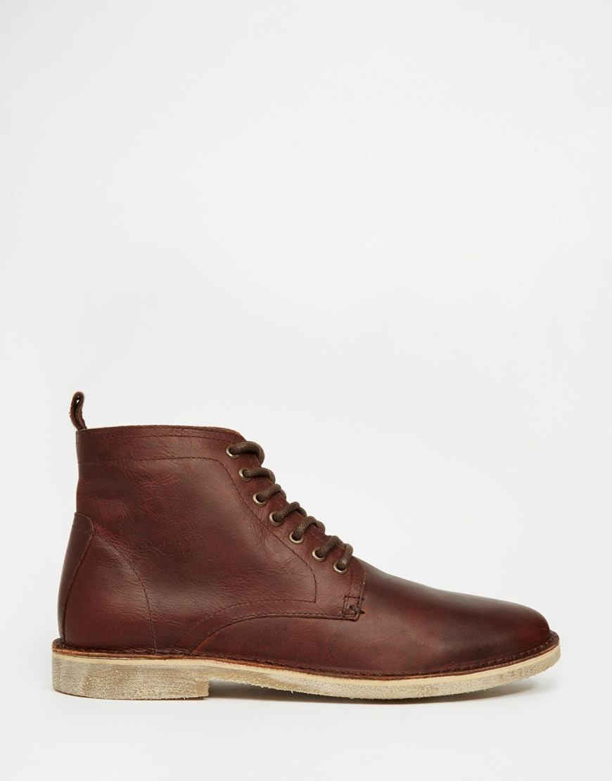 Lyst - Asos Lace Up Boots In Brown Leather in Brown for Men