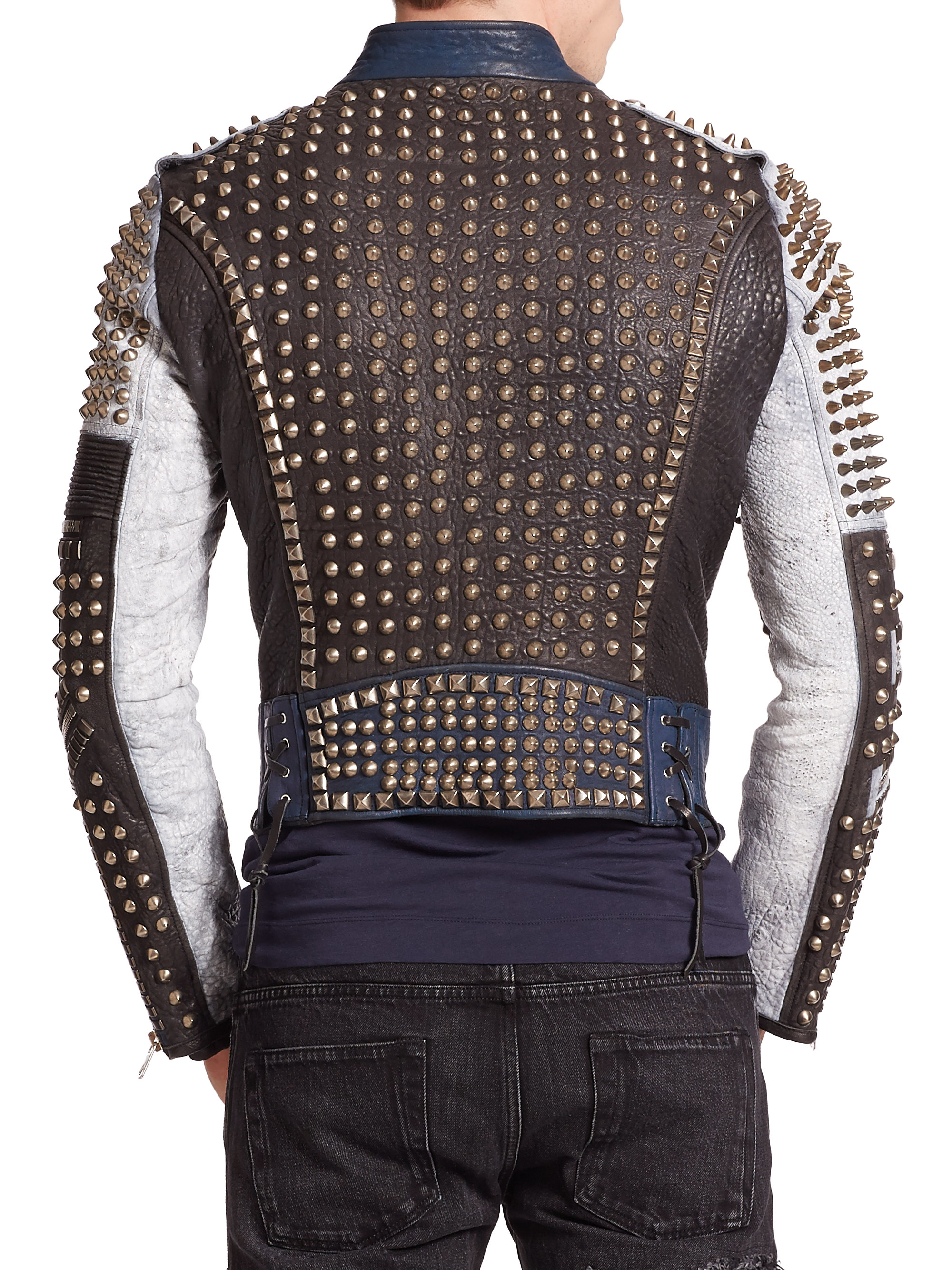 Diesel black gold Lustice Studded  Leather  Jacket  in Black 