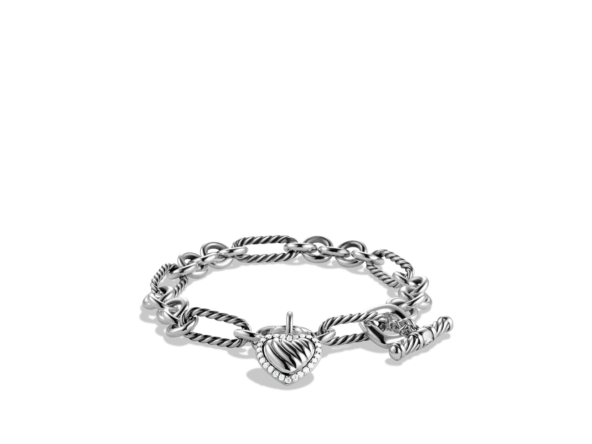 Lyst David Yurman Cable Heart Charm Bracelet With Diamonds In Metallic Gallery Previously Sold At Bloomingdale S Women Charm Bracelets
