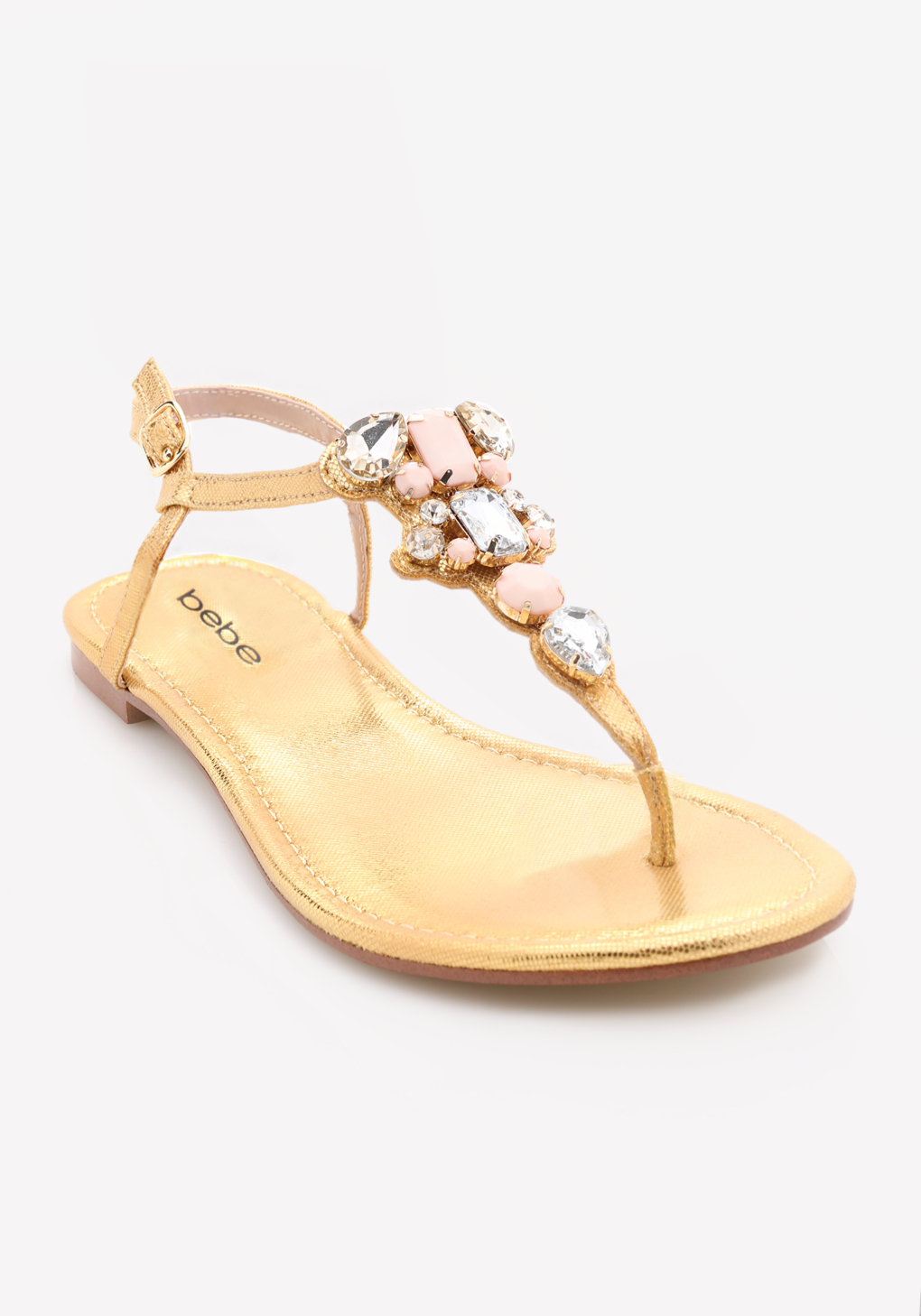 Lyst Bebe Shaya Jeweled Flat Sandals in Natural