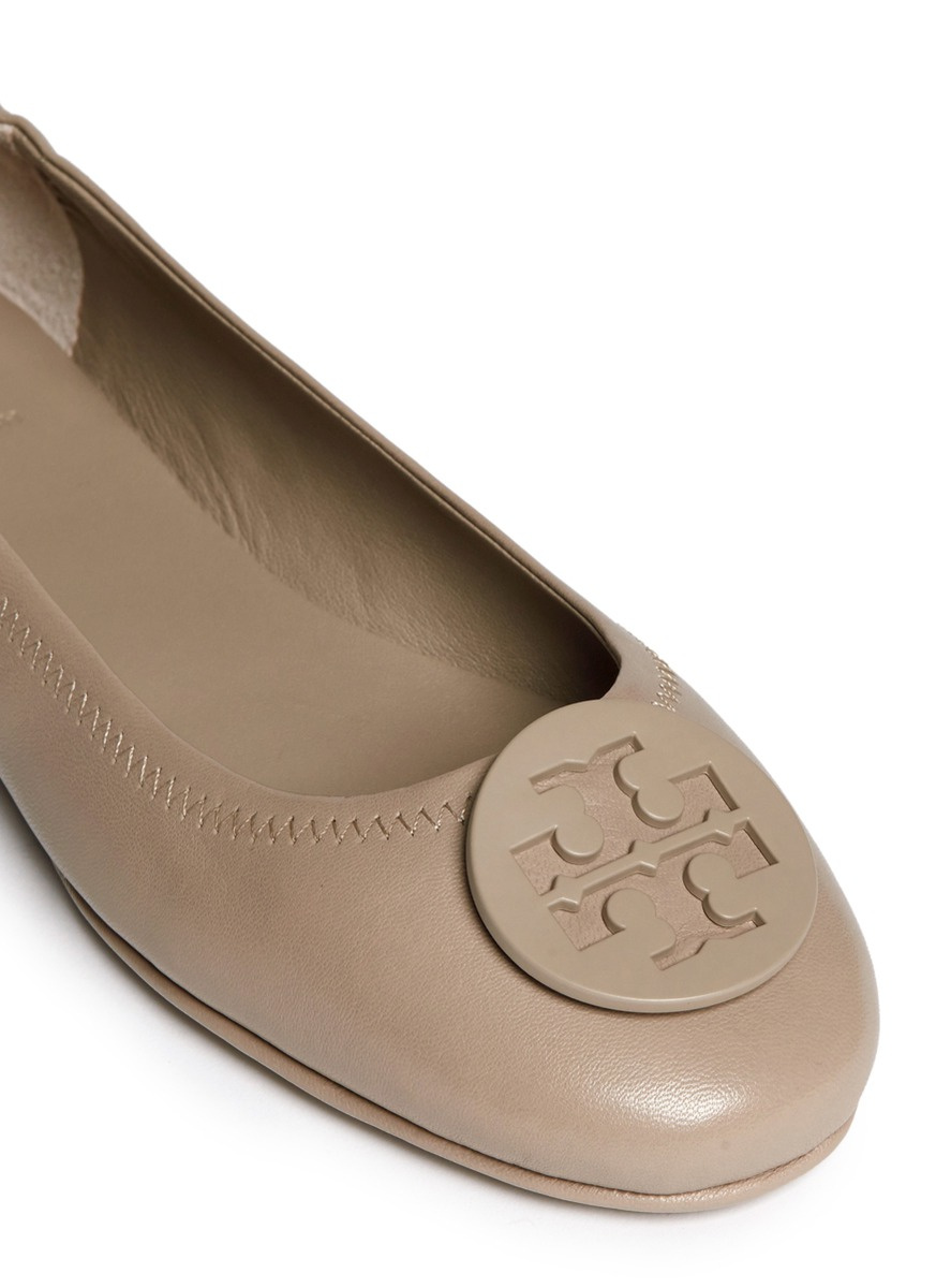 Lyst - Tory Burch 'minnie Travel' Leather Ballet Flats in Gray