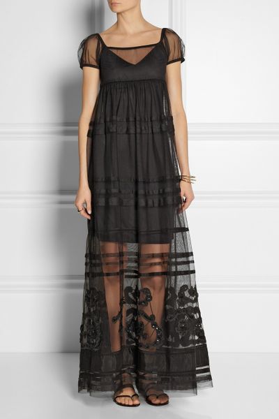 Vineet Bahl Tiered Tulle Maxi Dress in Black | Lyst