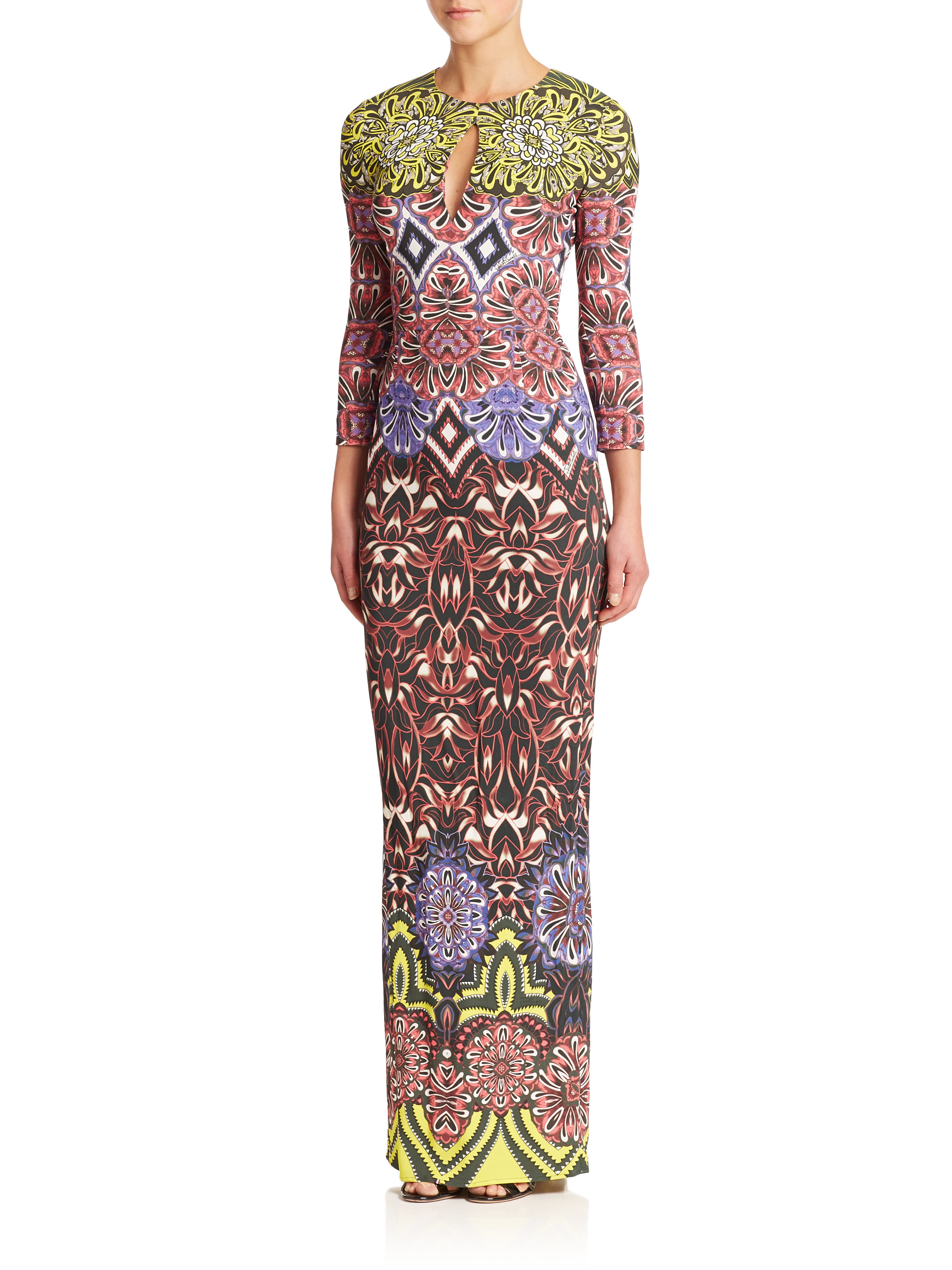 Lyst Just Cavalli Frida Diary Print Long Dress In Green Gallery