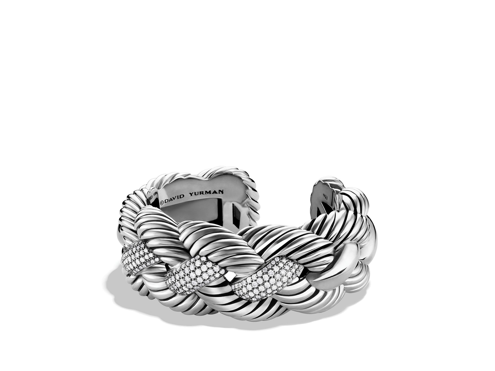 David Yurman Woven Cable Wide Cuff With Diamonds in Metallic - Lyst