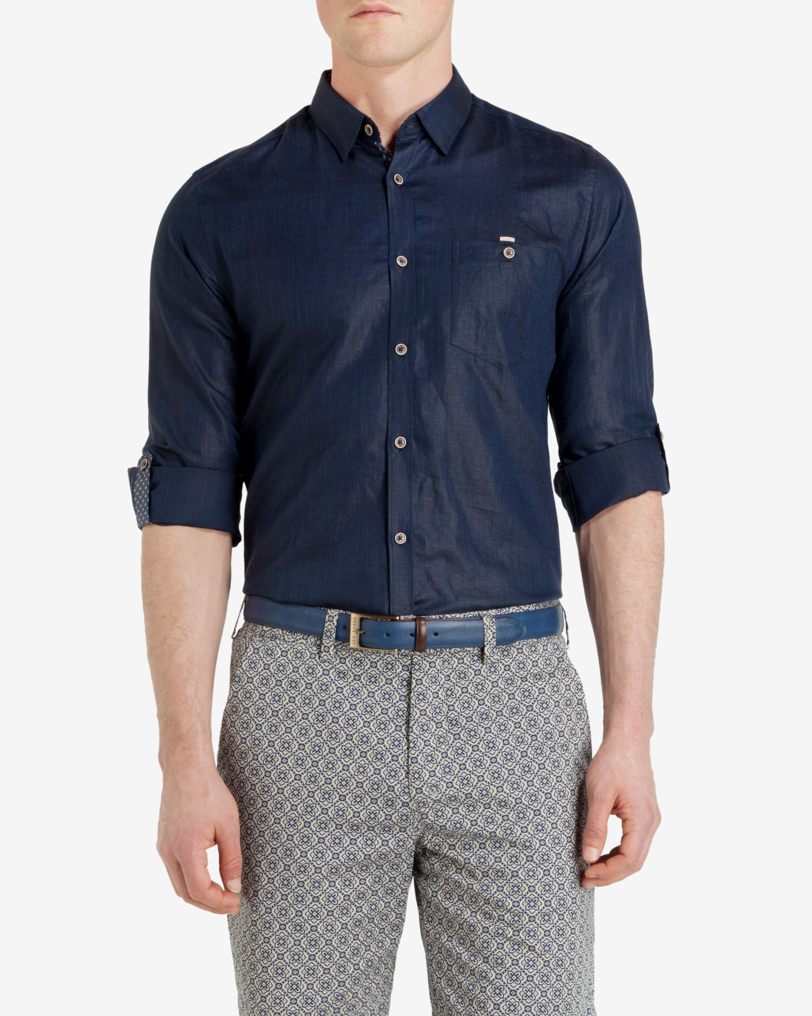 Ted Baker Classic Linen Blend Shirt in Blue for Men (Jet) | Lyst