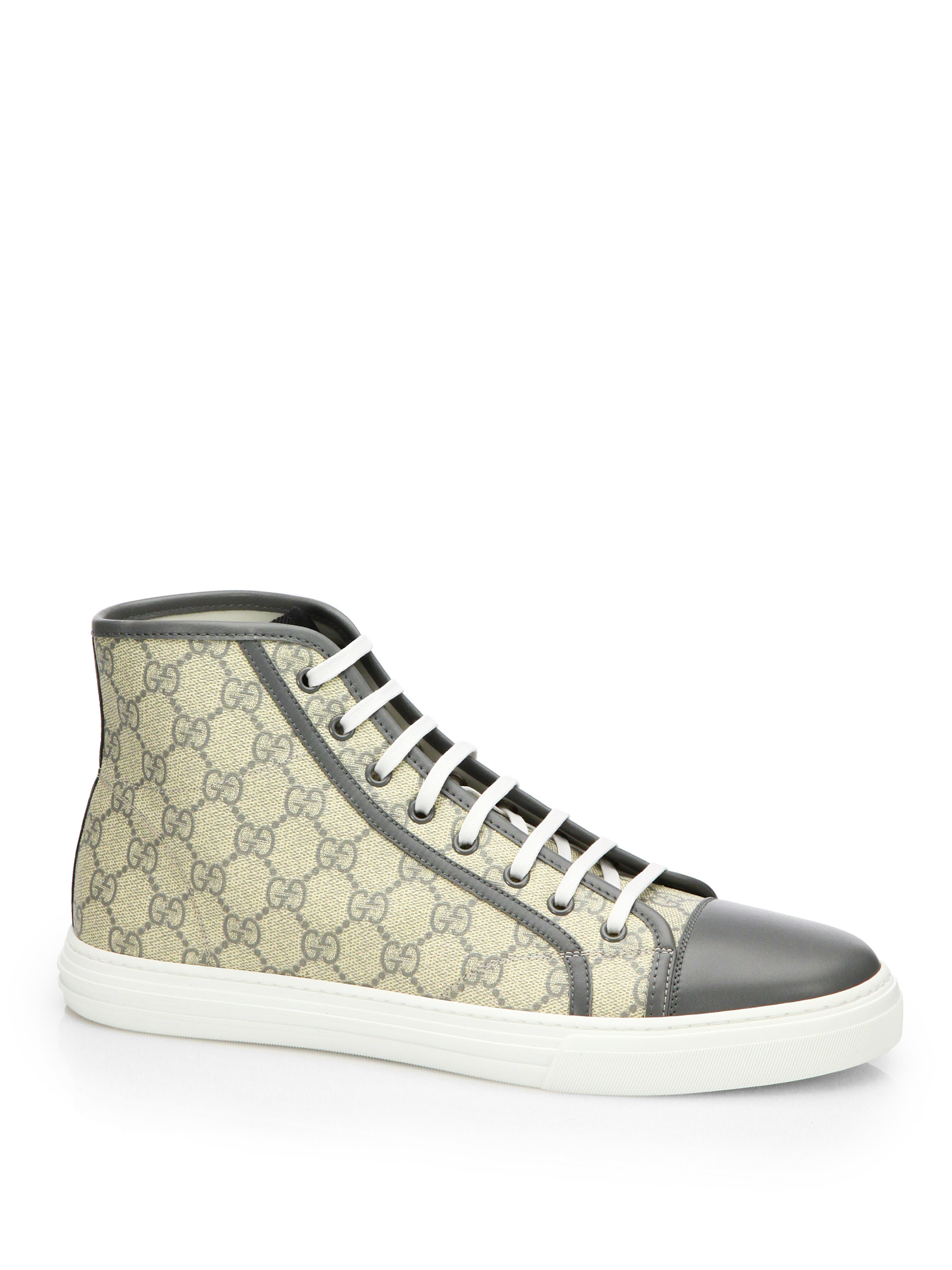 Lyst - Gucci Gg Supreme Canvas & Leather High-Top Sneakers in Natural ...