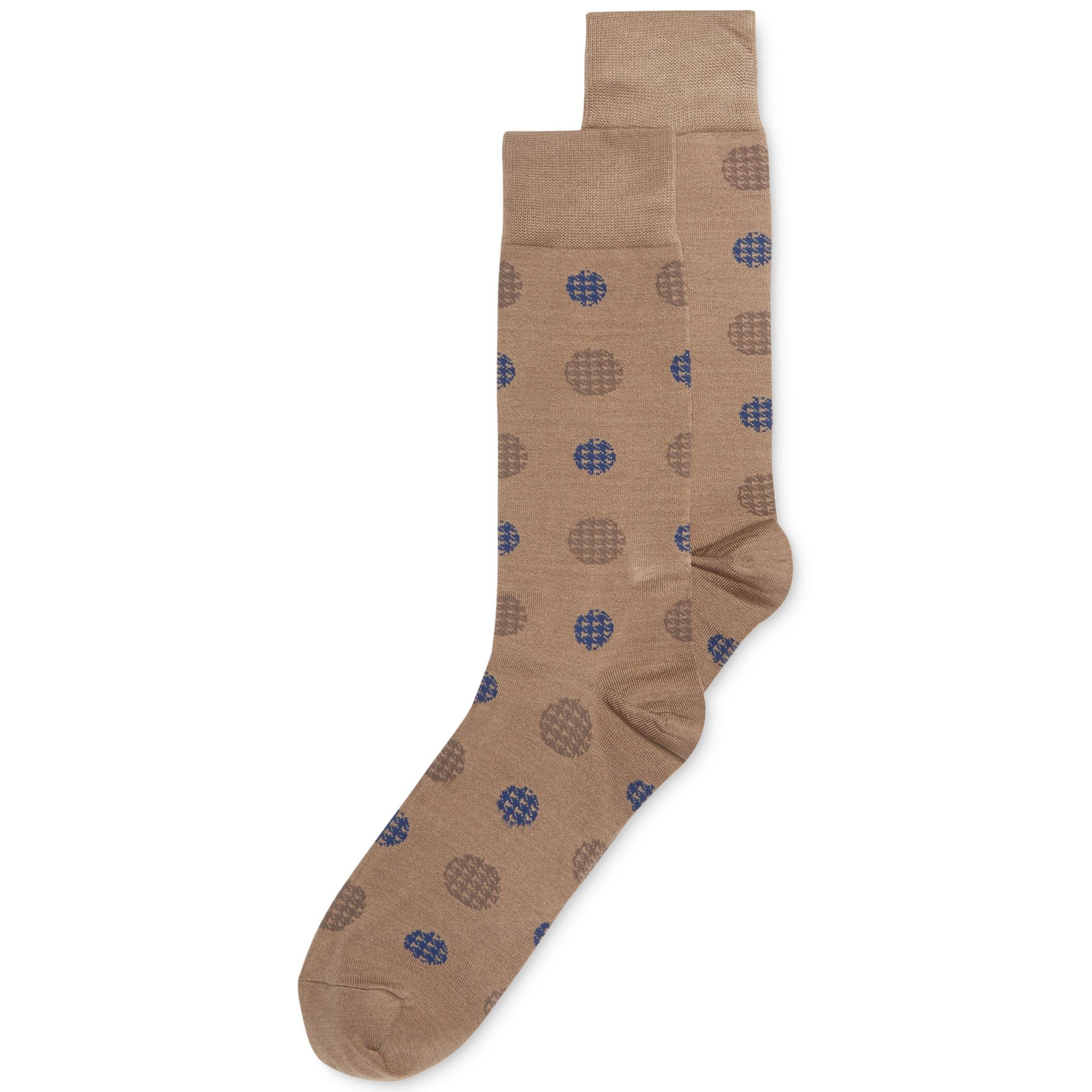 Perry ellis Mens Mercerized Cotton Big Dot Crew Socks in Khaki for Men