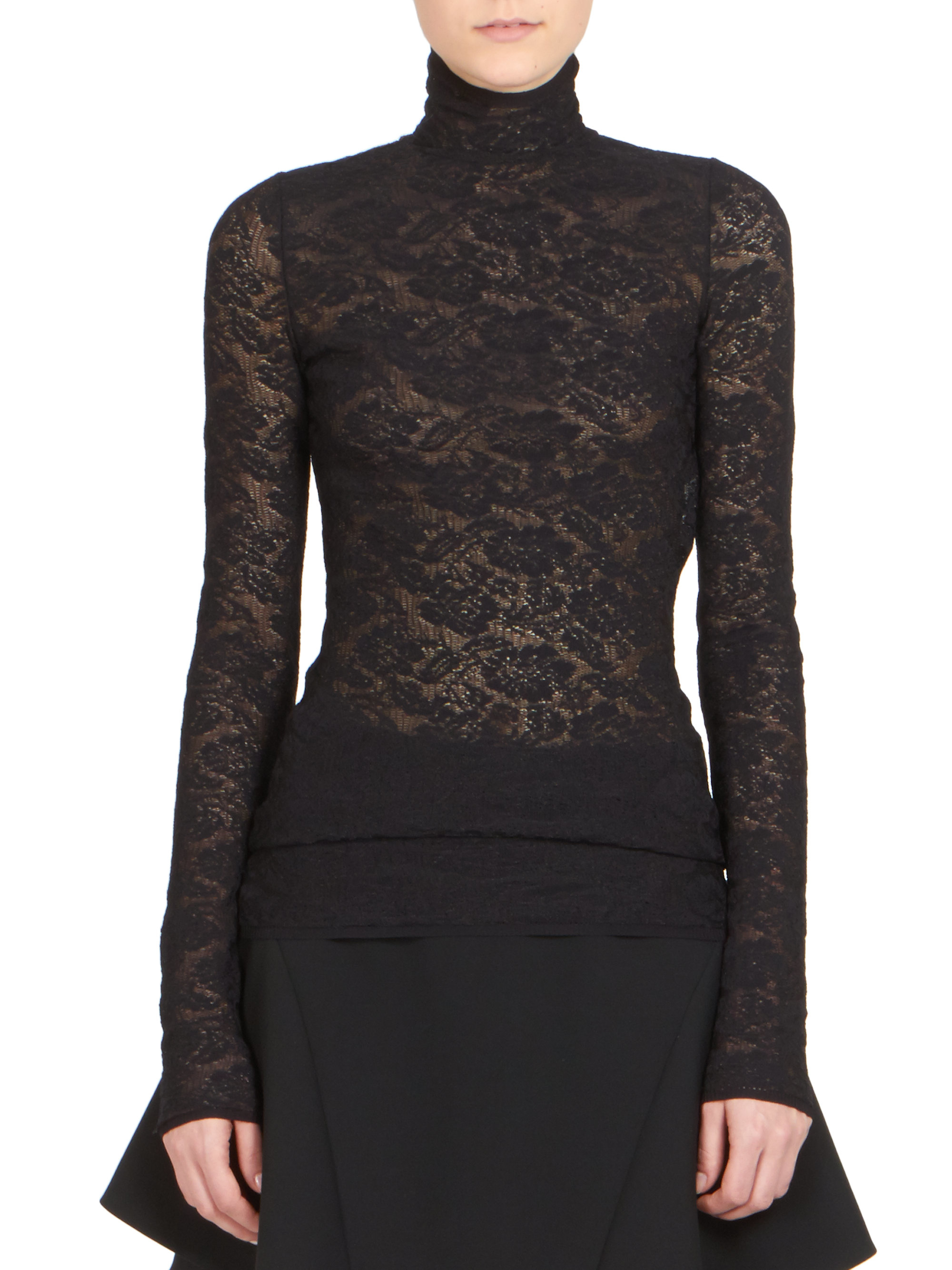 Lyst - Stella mccartney Lace Turtleneck Top in Black