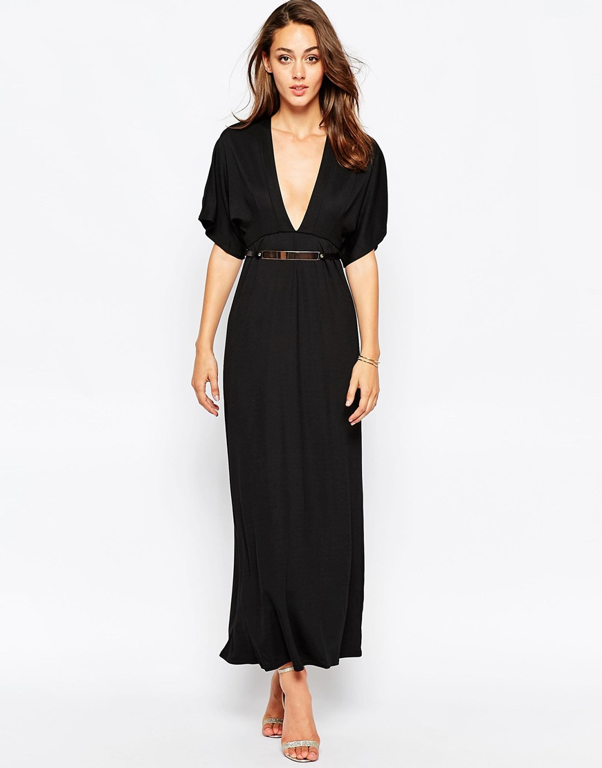 Lyst - Oh My Love Deep V Maxi Dress With Kimono Sleeves in Black