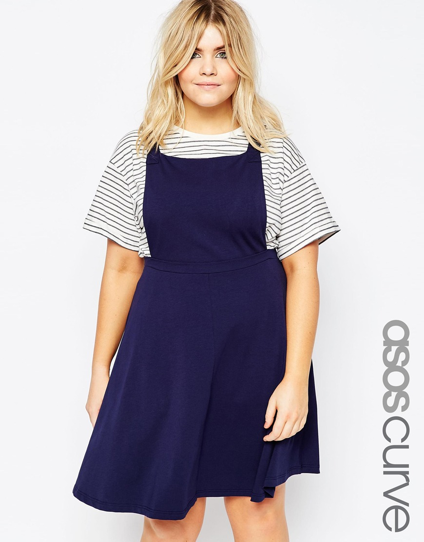 Lyst Asos Jersey Basic Pinafore Dress in Blue