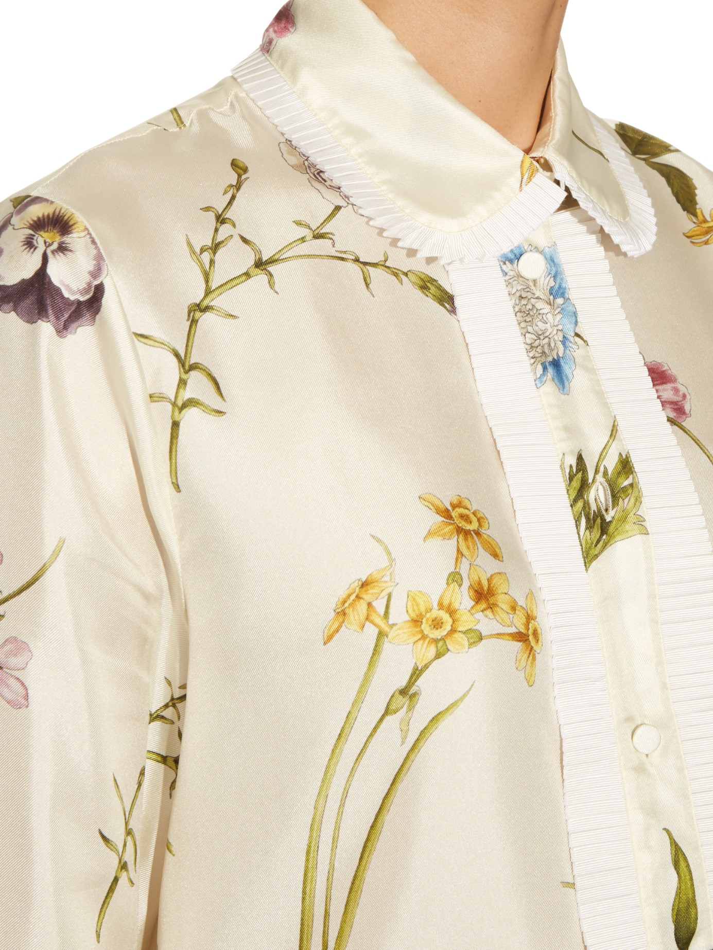 Lyst - Gucci Windly Flowers-print Satin Blouse in White