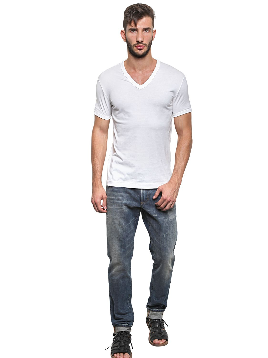 Lyst - Dolce & Gabbana Cotton Jersey V Neck T-Shirt in White for Men