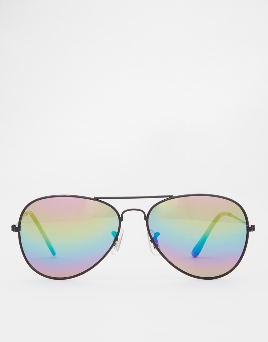 Asos Aviator Sunglasses With Multi Color Lens in Black for Men Lyst