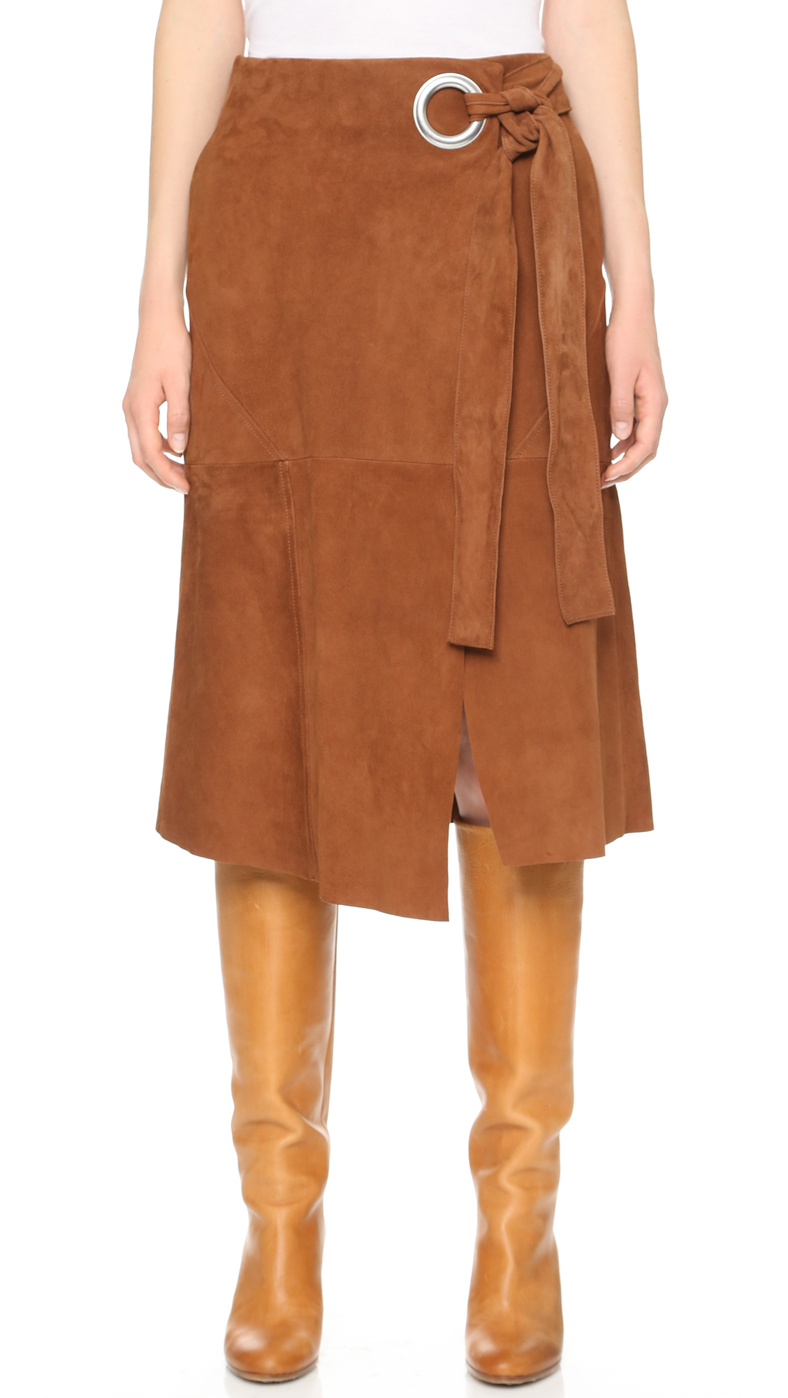 brown suede wrap skirt