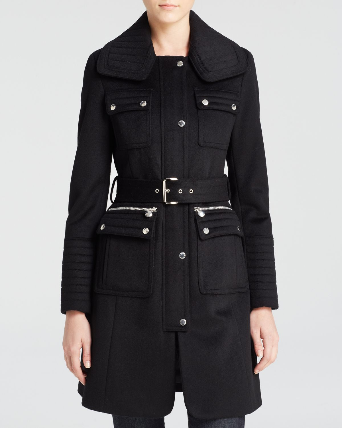 Laundry by shelli segal Belted Military Wool Coat in Black | Lyst