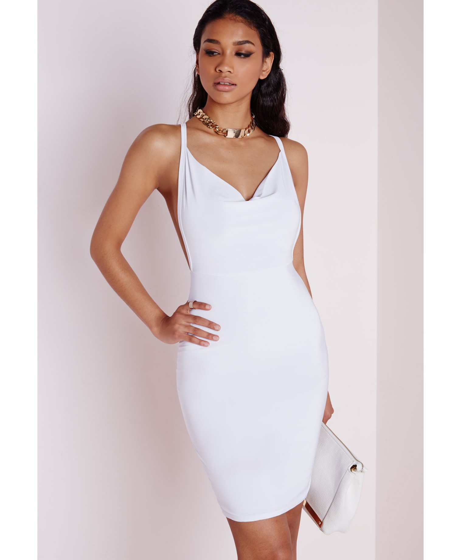 Missguided Slinky Cowl Front Bodycon Dress White Lyst 8626