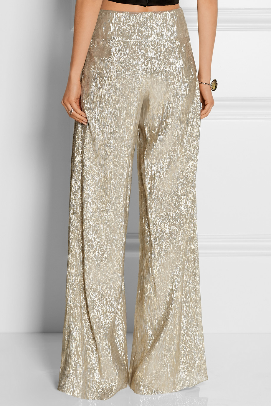 oscar de la renta pleated flare trousers