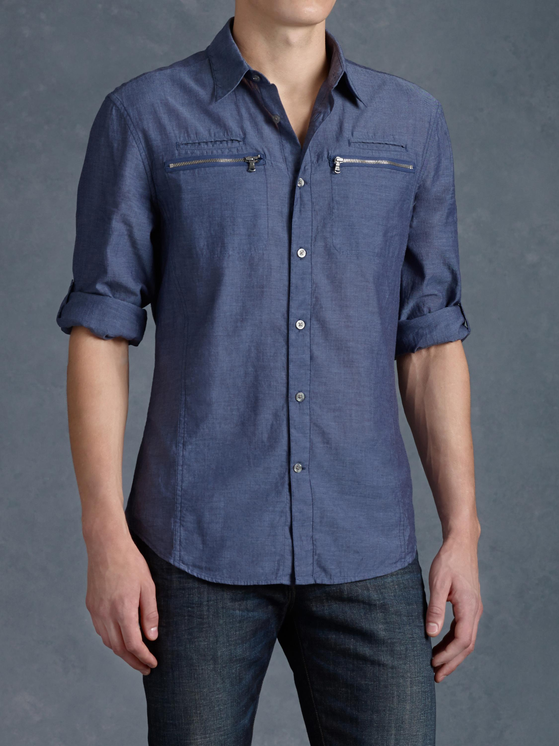 John Varvatos Zipper Pocket Sport Shirt in Blue for Men | Lyst