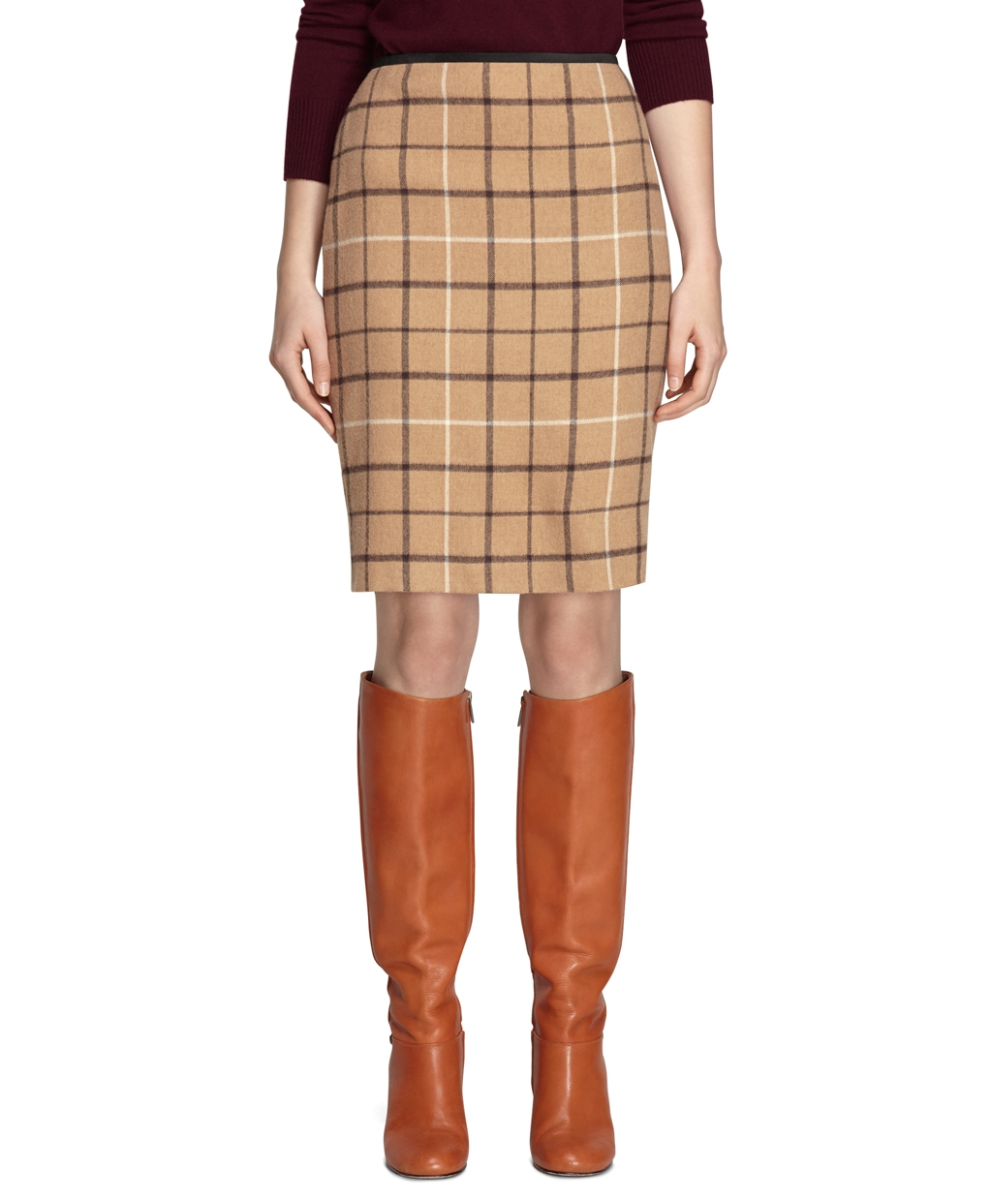 Lyst - Brooks Brothers Camel Hair Windowpane Pencil Skirt in Natural