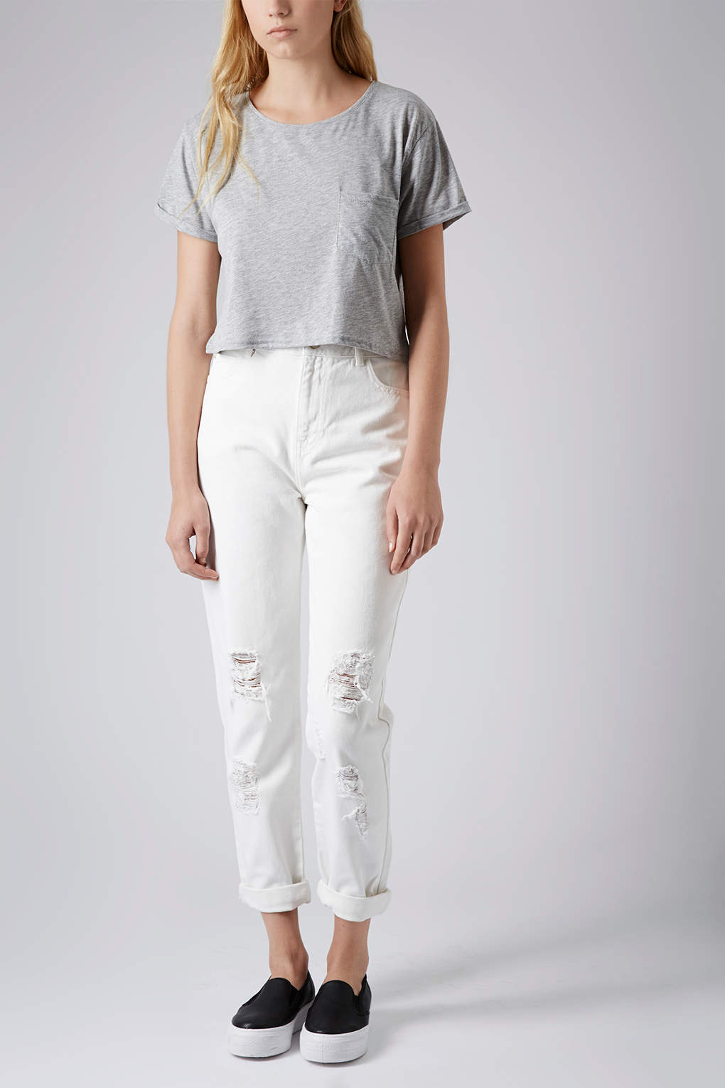 Lyst Moto White Ripped Mom Jeans in White