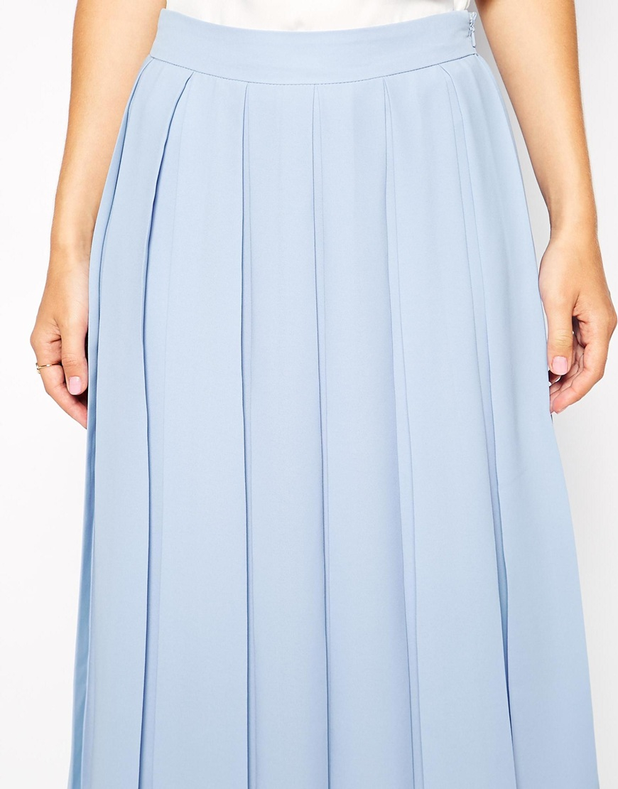 Asos Knife Pleat Midi Skirt In Blue Lyst