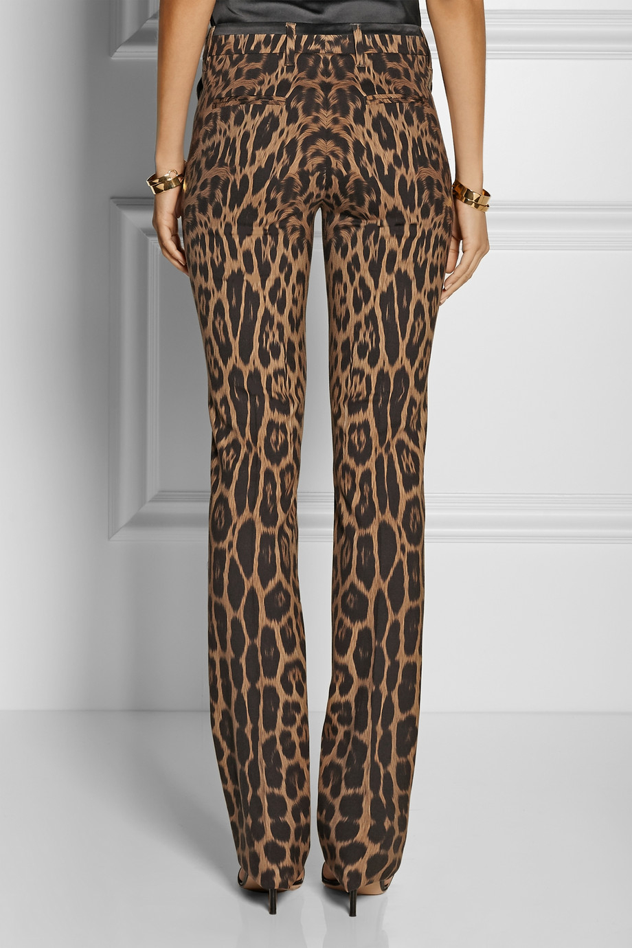 purple leopard print trousers